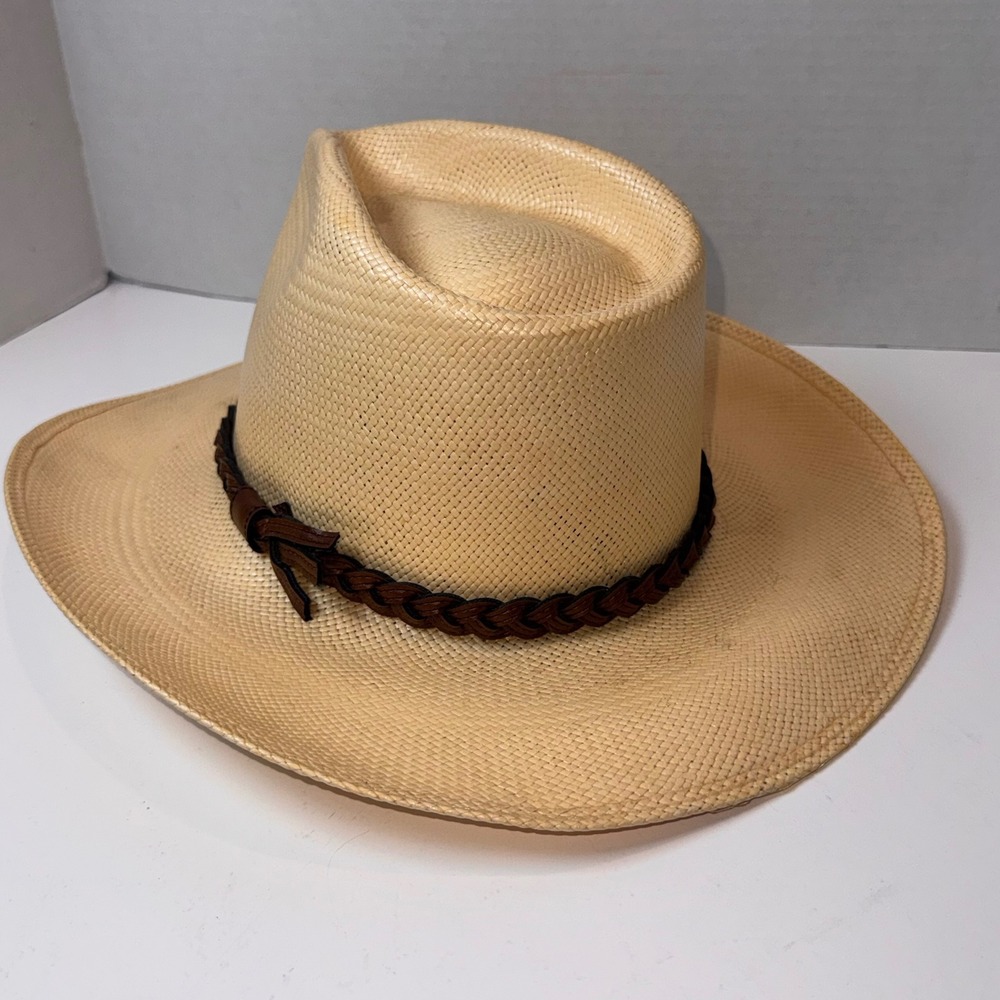 Dobbs Las Cruces Cowboy Hat Mens 7 1/4 Natural Straw Roundup Collection Texas